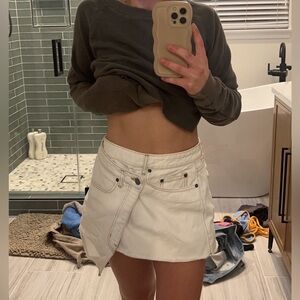 Asymmetrical white denim skirt